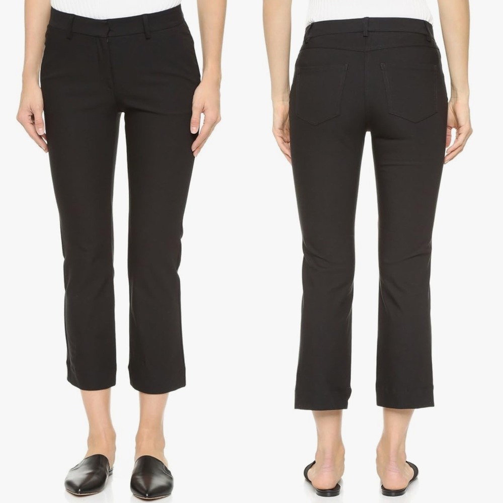 Theory Avla Approach 2 Black Mid Rise Cropped Slim Straight Leg Pants Sz 2